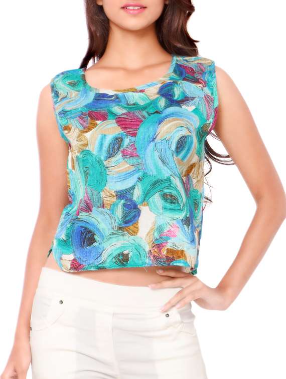 women's crop round neck top