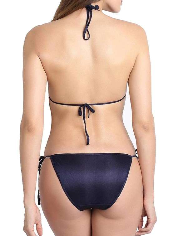 Buy online Navy Blue Satin Bra And Panty Set from lingerie for Women by