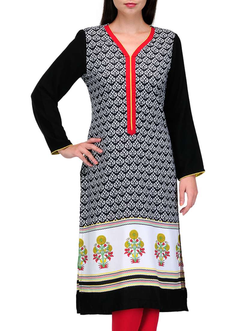 long sleeves printed rayon kurta