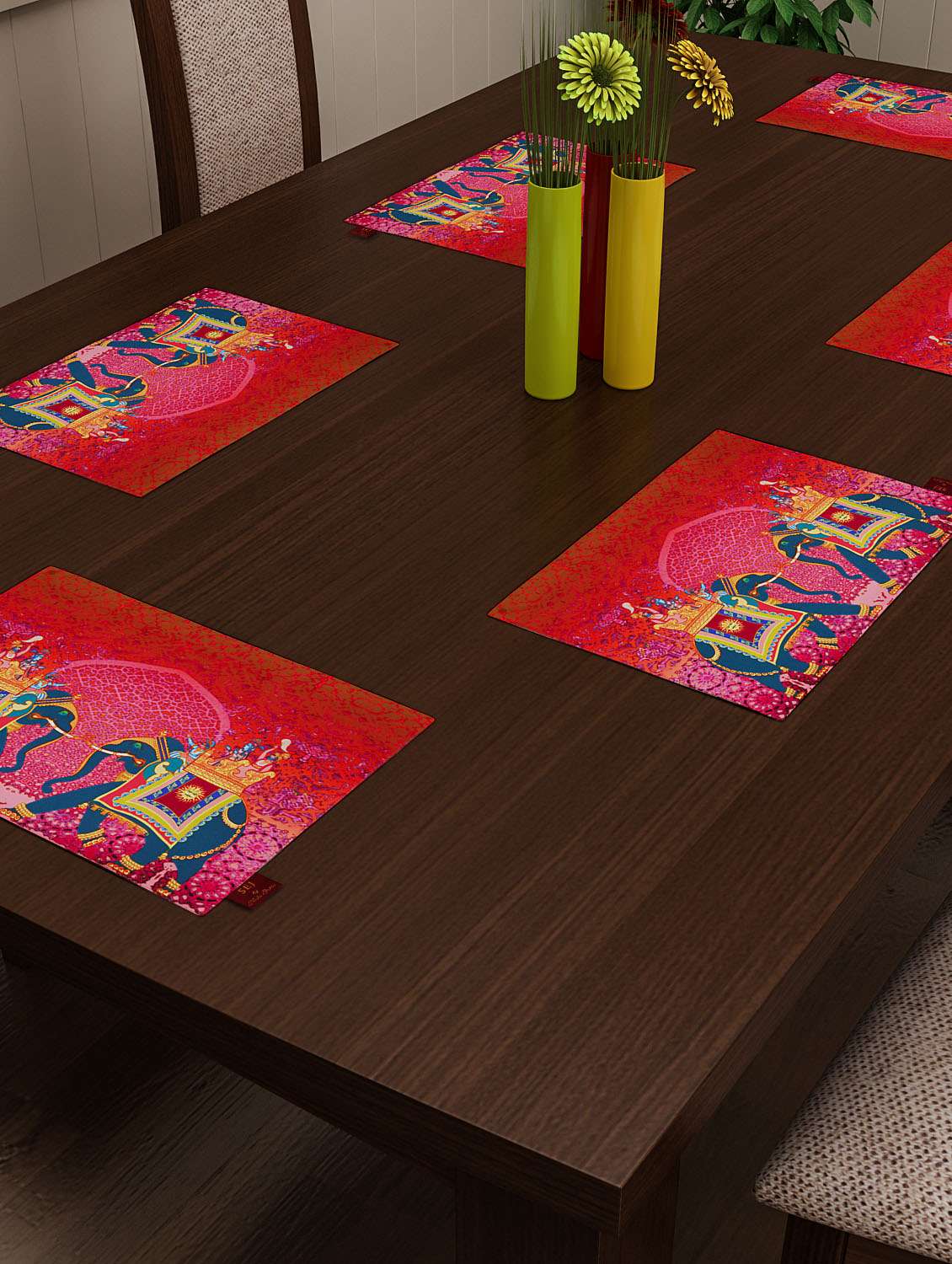 set of 4 red cotton placemat