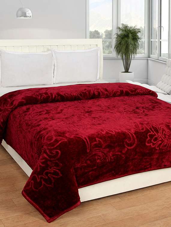 maroon double bed poly mink blanket