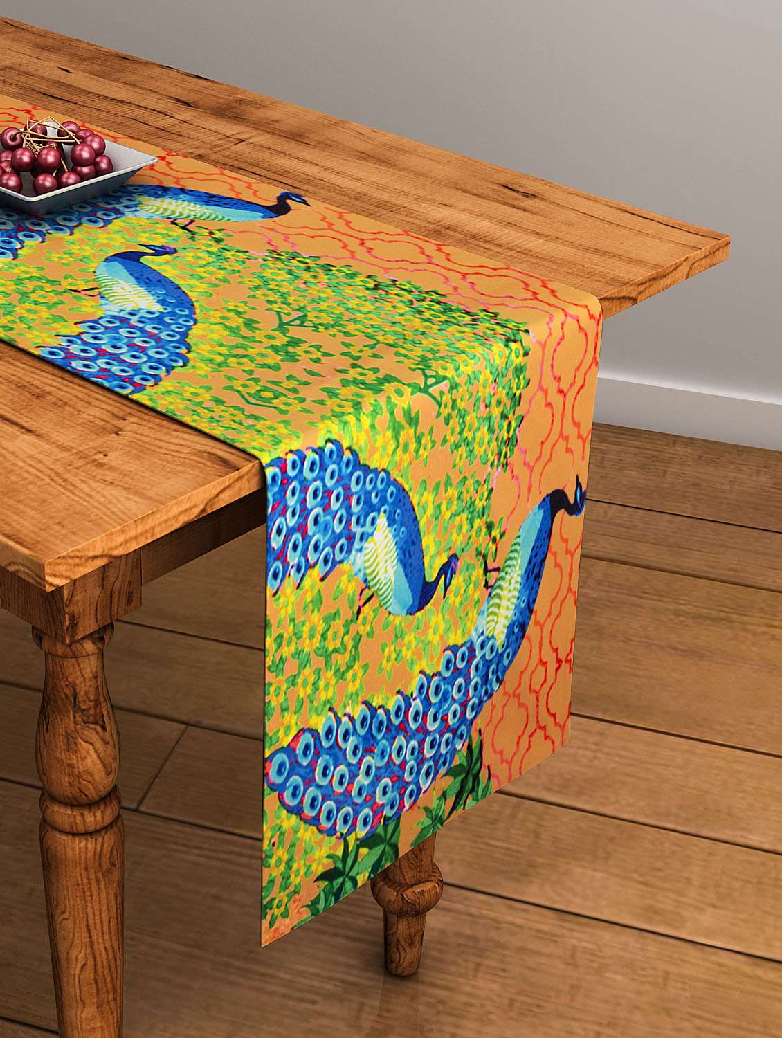 printed brown cotton table runner
