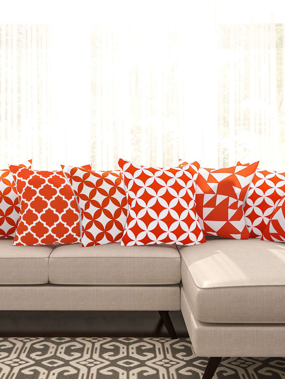 orange cotton set of 8 cushion covers