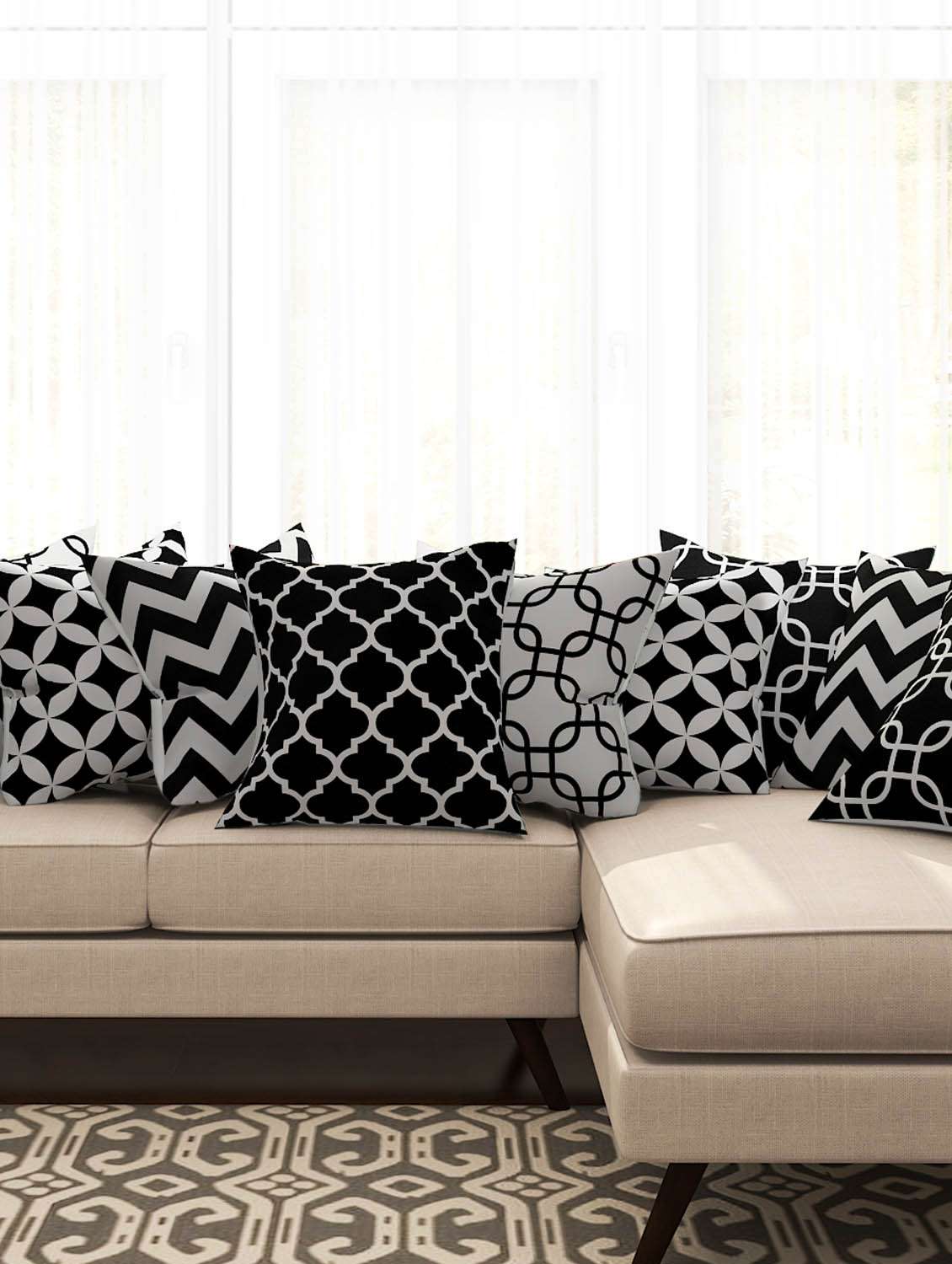 black cotton set of 10 cushion covers