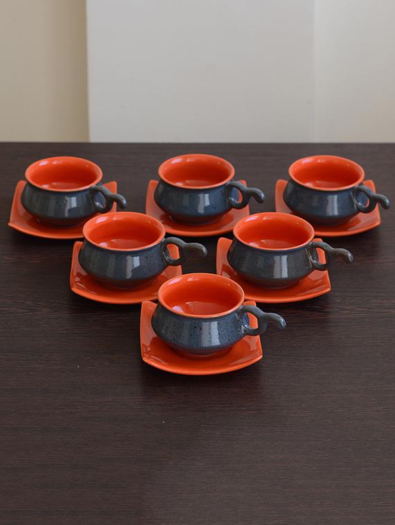 multi-coloured ceramic matt cup saucer set