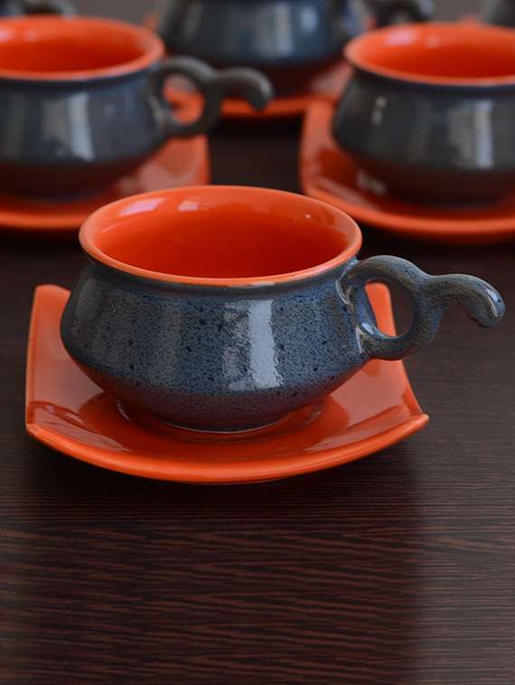 Multi Coloured Ceramic Matt Cup Saucer Set