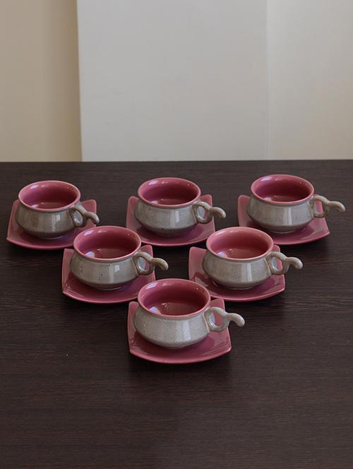 multi-coloured ceramic matt cup saucer set - 1170304 - Standard Image - 0