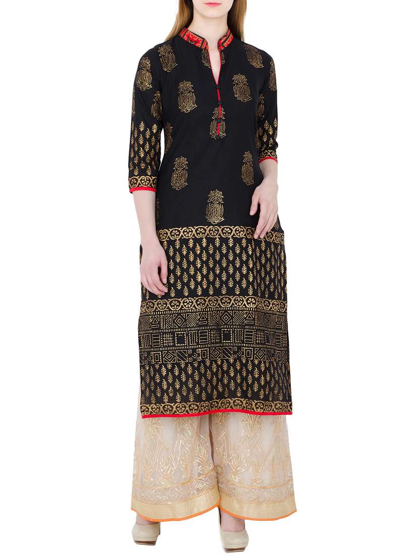 black cotton printed kurta