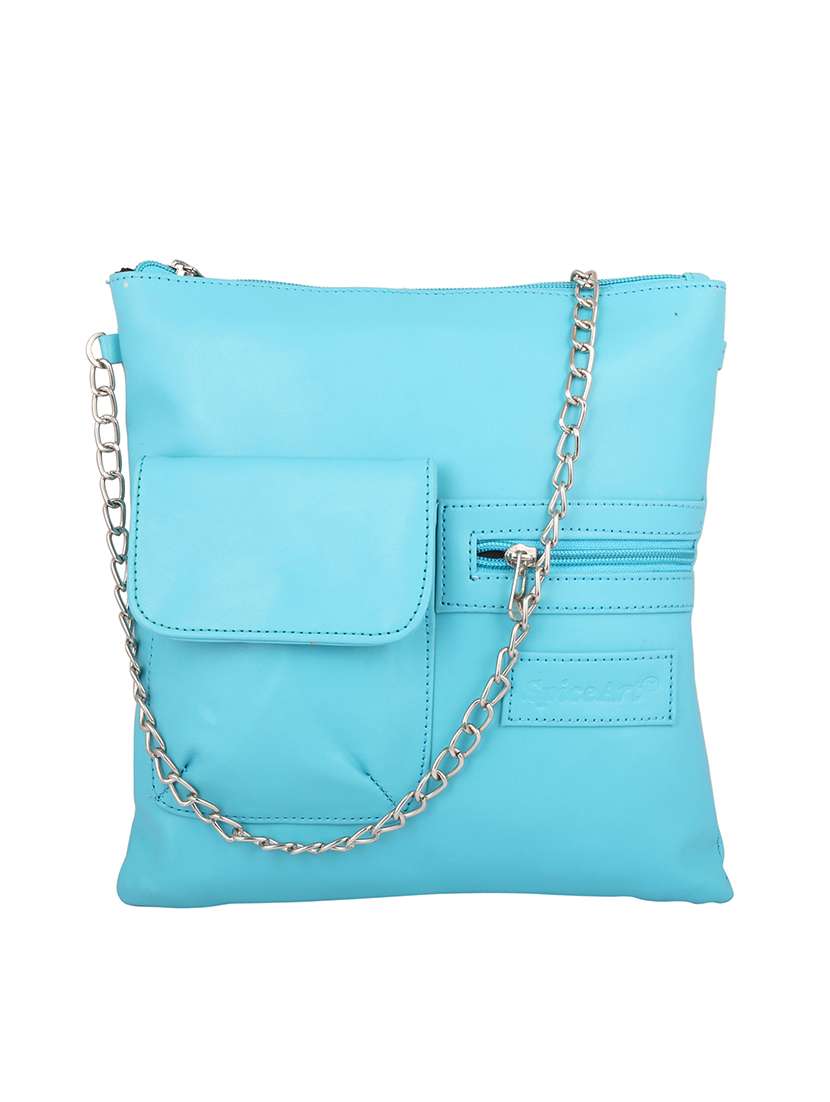 blue solid regular sling bag
