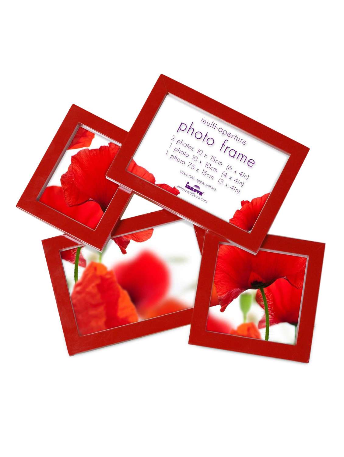 red plastic photo frame with 4 slots