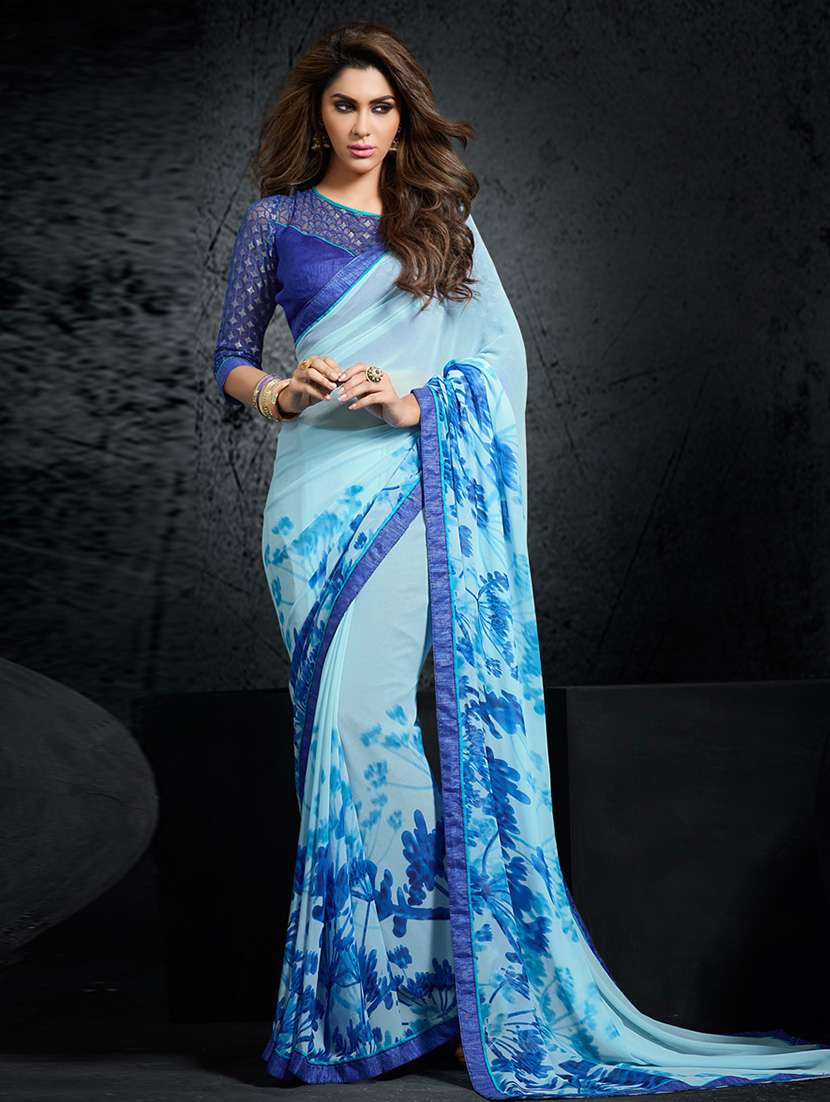 women's tie & dye light blue colored saree