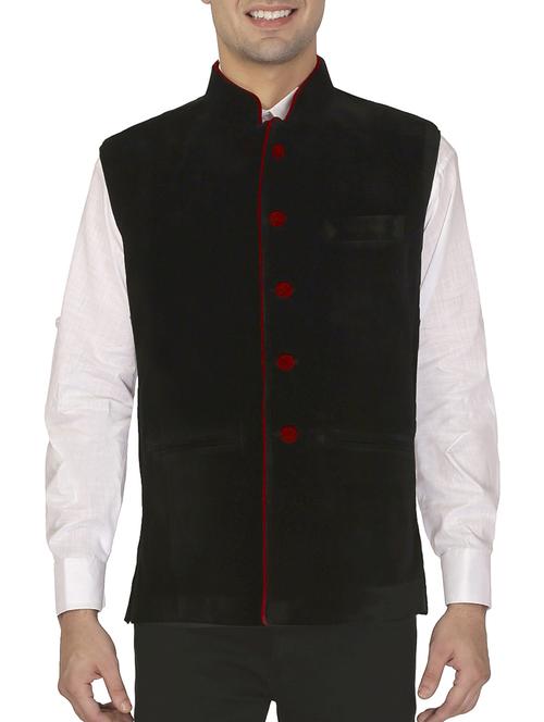black velvet nehru jacket - 11714748 - Standard Image - 0