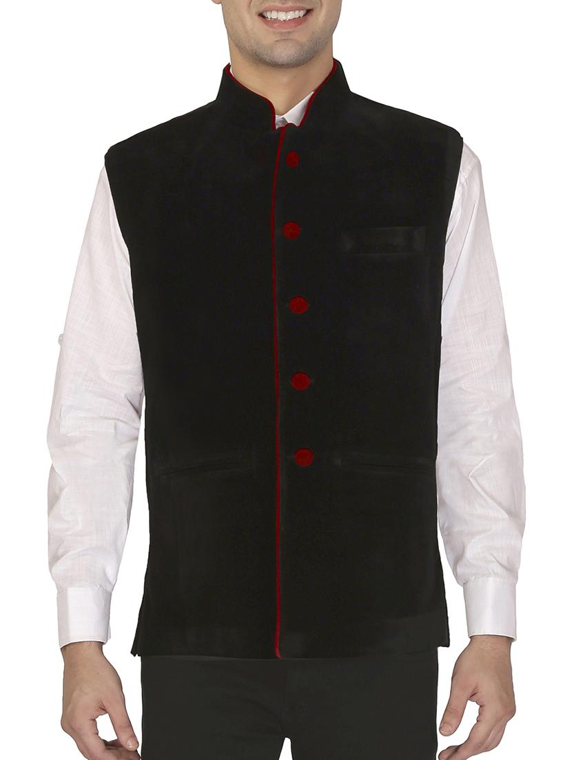 black velvet nehru jacket - 11714748 - Zoom Image - 0