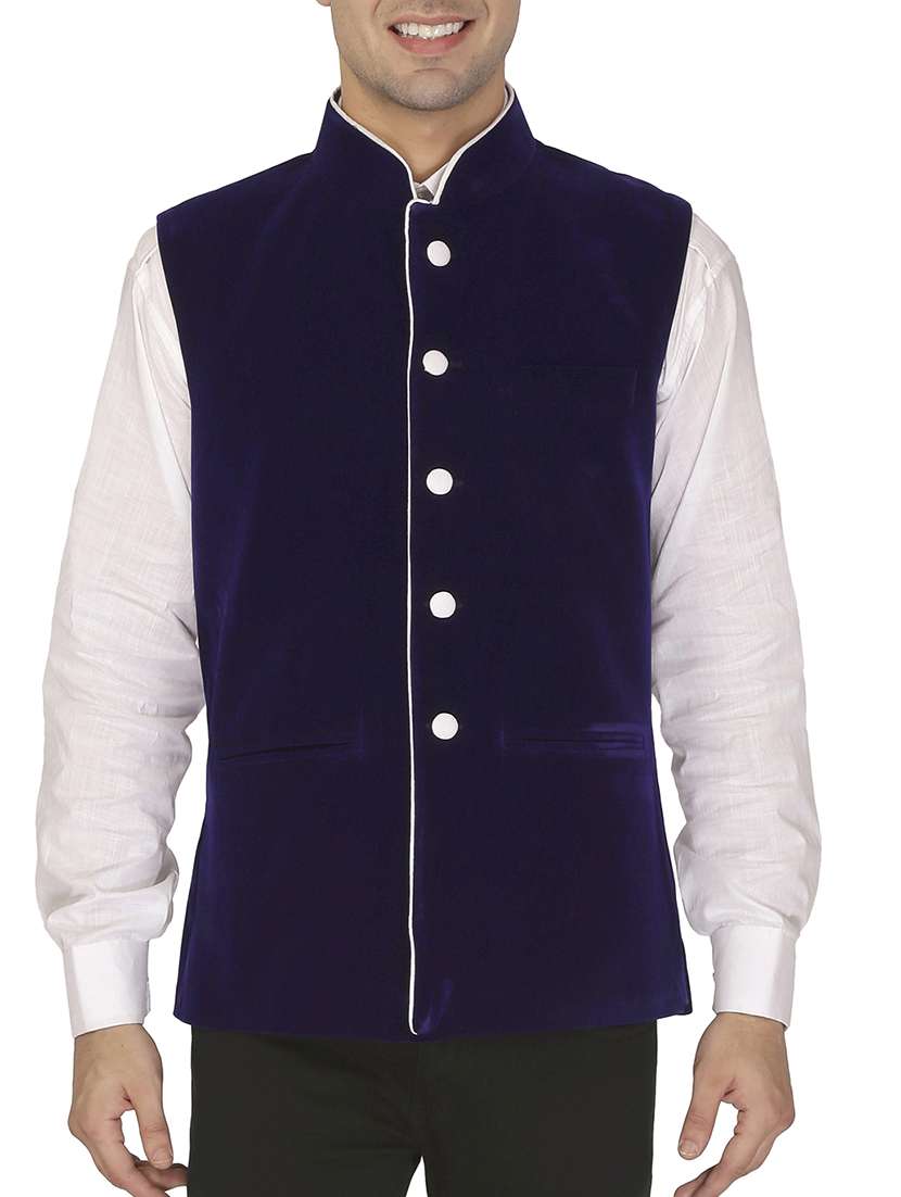 blue velvet nehru jacket