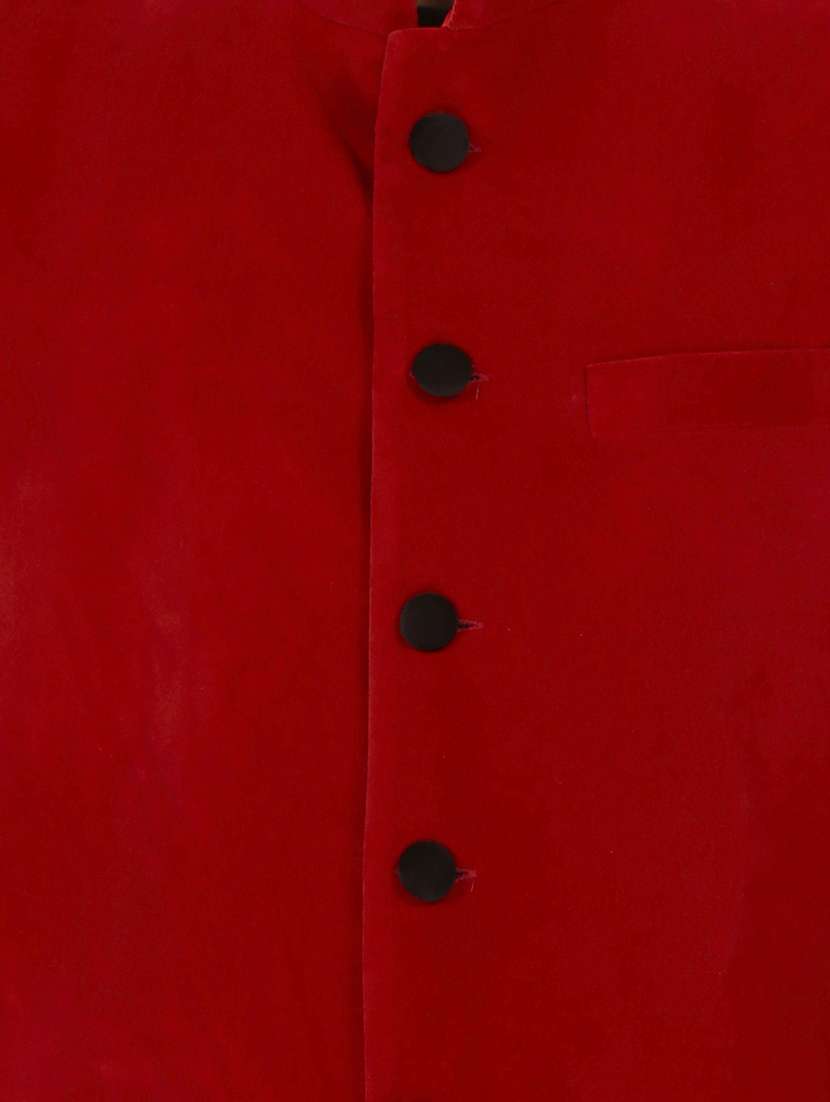 solid red velvet nehru jacket - 11714760 -  Standard Image - 2