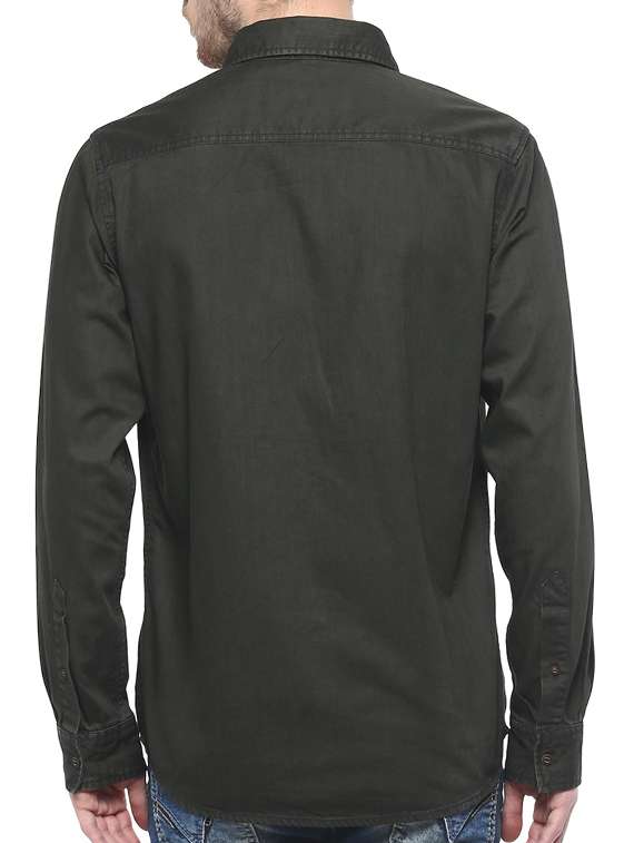 mufti mens olive slim fit mid rise casual shirts - 11716008 -  Standard Image - 2