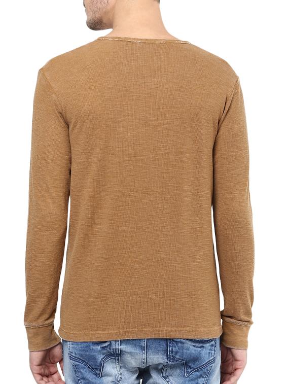 solid brown cotton henley t-shirt - 11716079 - Standard Image - 2