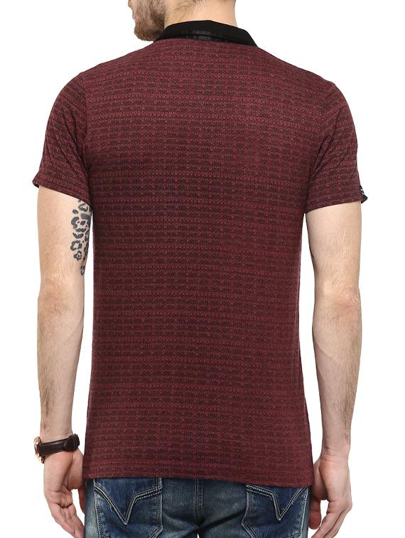 maroon geometric cotton polo t-shirt - 11716110 - Standard Image - 2