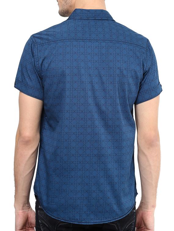 dark blue geometric cotton casual shirt - 11716606 - Standard Image - 2