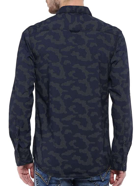 navy blue cotton casual shirt - 11716640 - Standard Image - 2