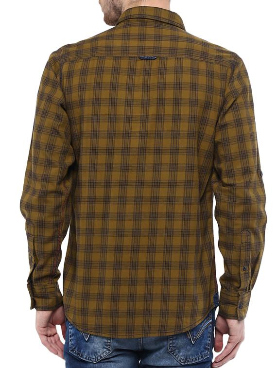 mufti mens khaki slim fit mid rise casual shirts - 11716655 - Standard Image - 2