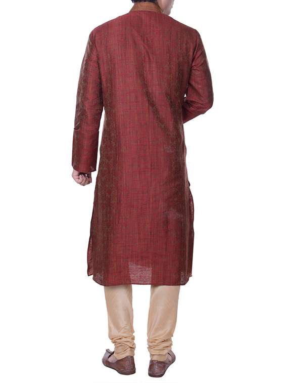 maroon silk blend kurta pyjama set - 11716901 -  Standard Image - 2