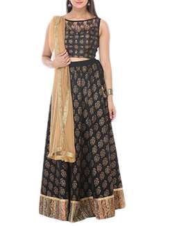 Black silk flared lehenga