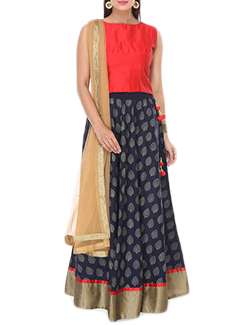 blue cotton flared unstitched lehenga