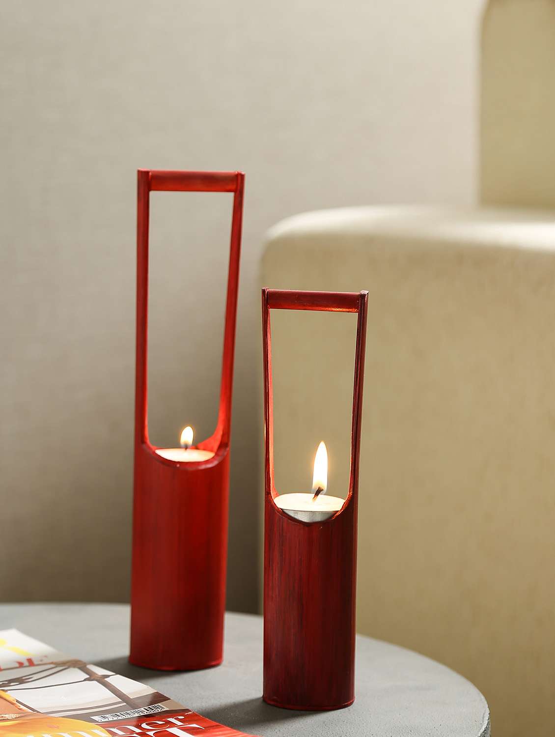 bamboo red lantern candle (set of 2)