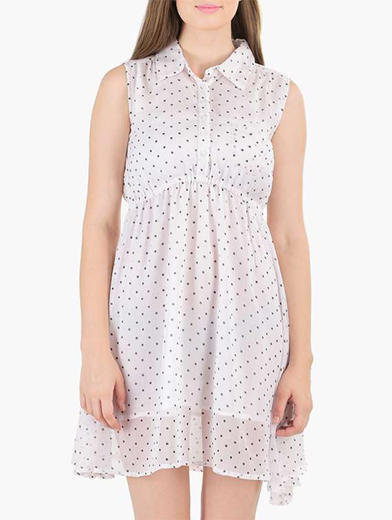 white polka dots printed dress