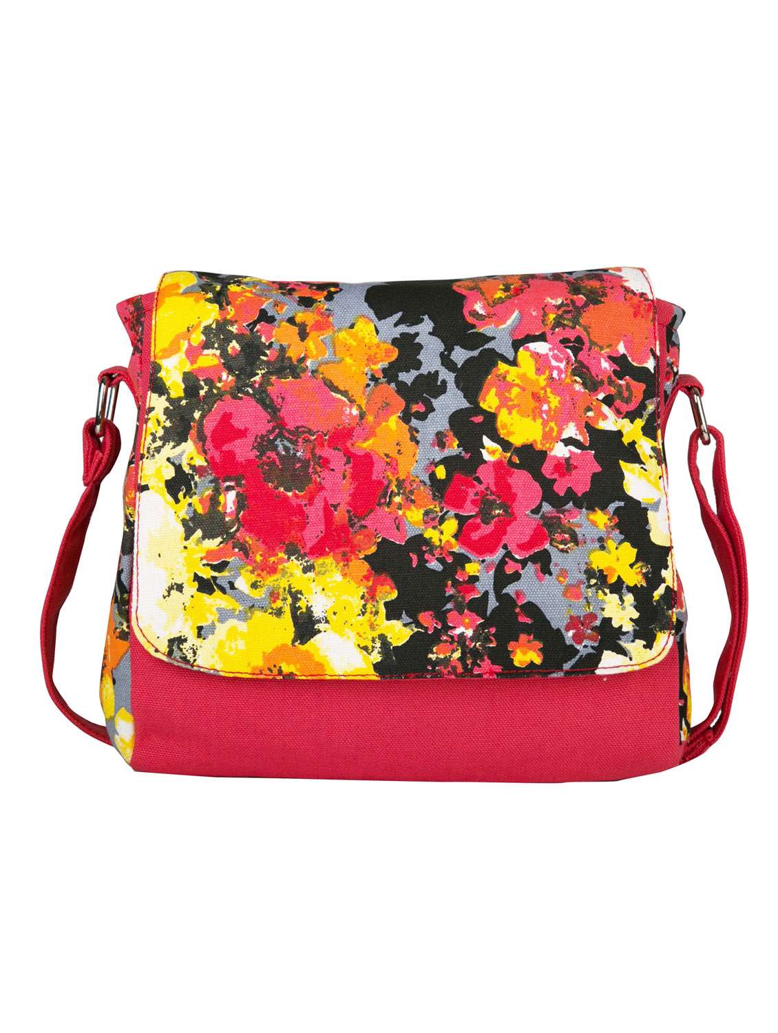multi colored canvas floral printed sling bag