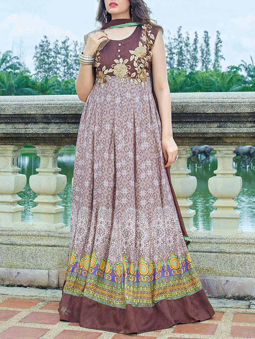 brown cotton anarkali suit