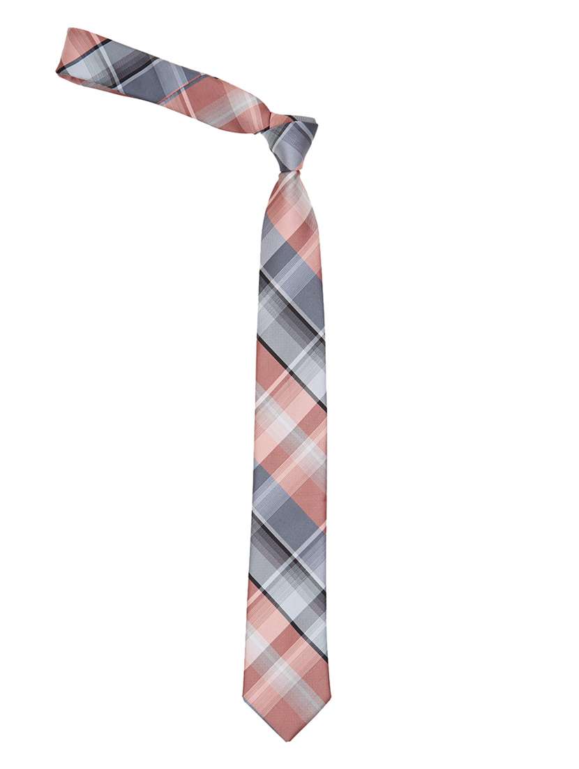 peach and grey printed neck tie