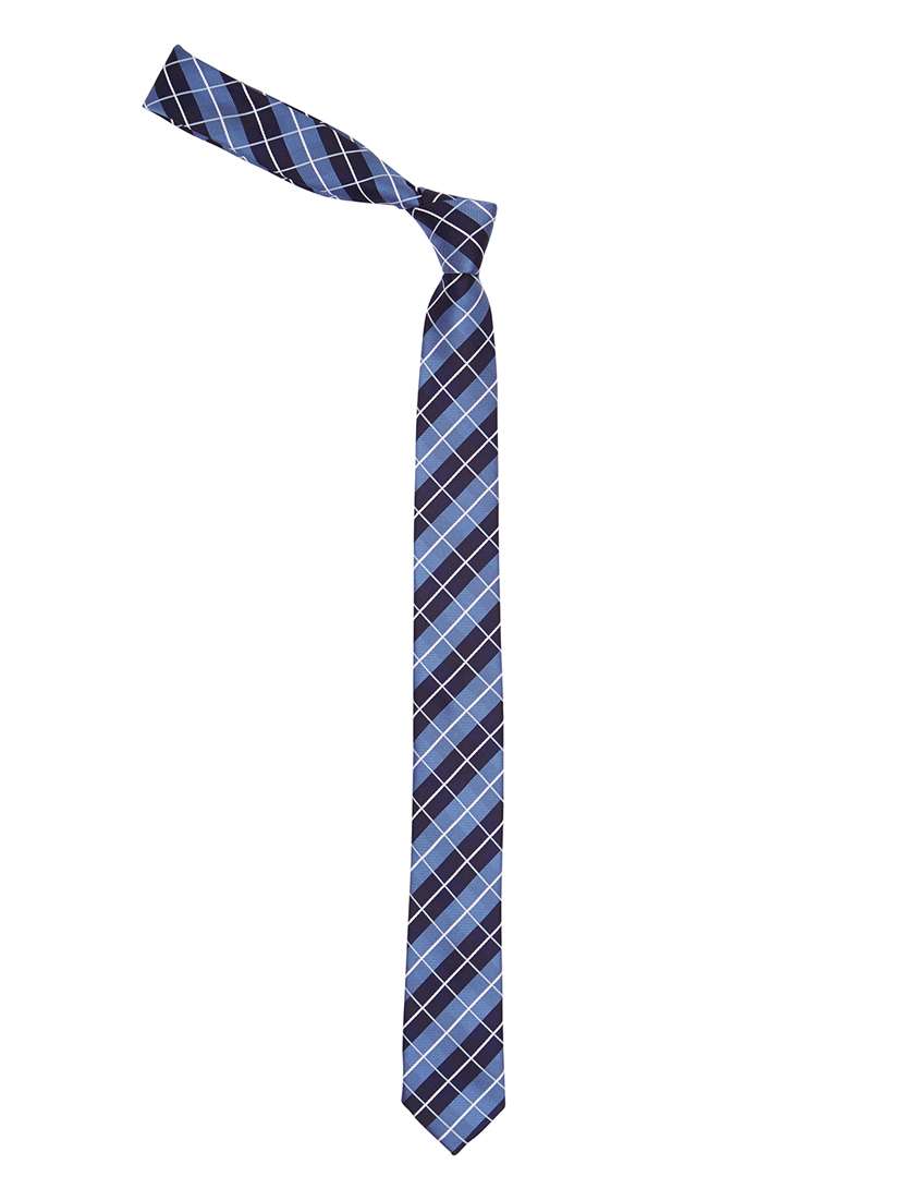 dark blue and light blue printed neck tie