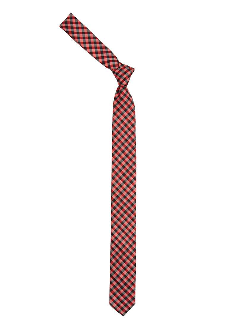 red and black printed neck tie