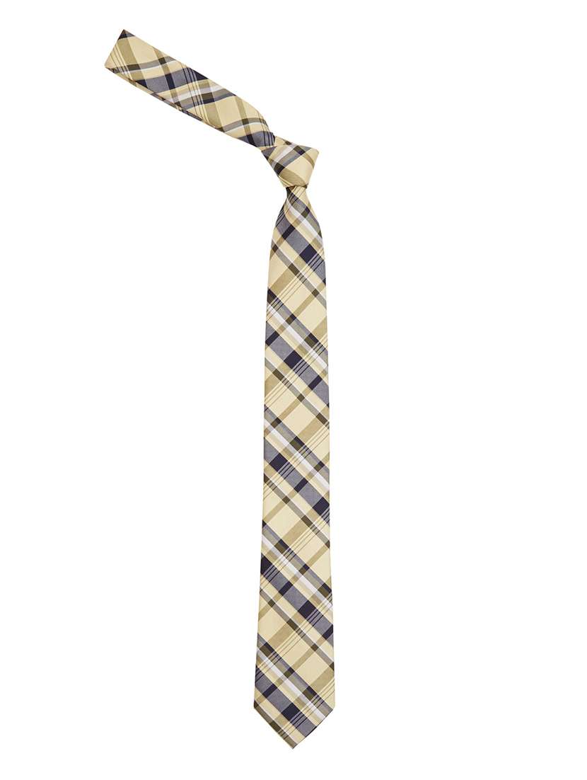 yellow and grey printed neck tie