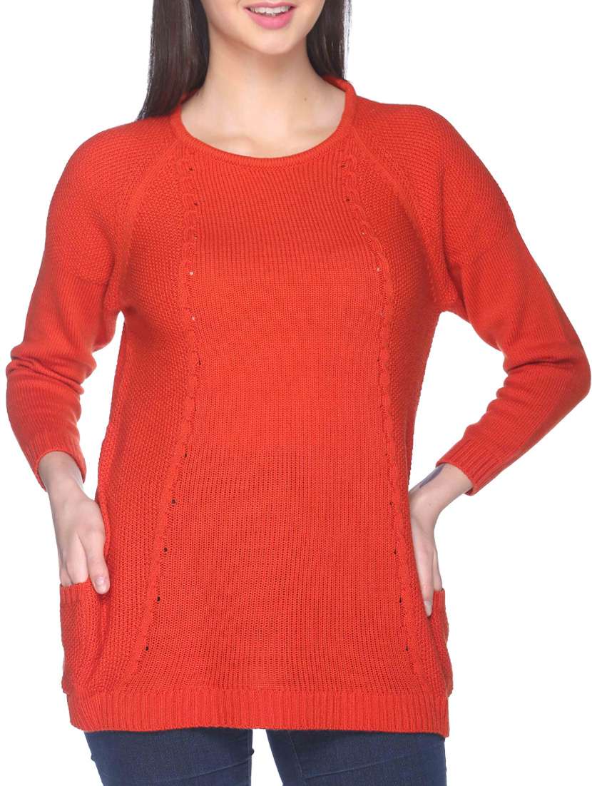 solid orange acrylic pullover