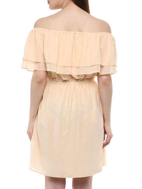 women beige solid off shoulder dress - 11741495 -  Standard Image - 2