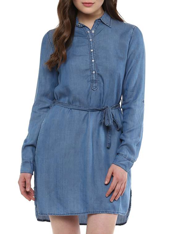 solid blue denim dress