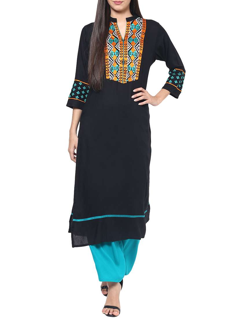 black rayon embroidered kurta