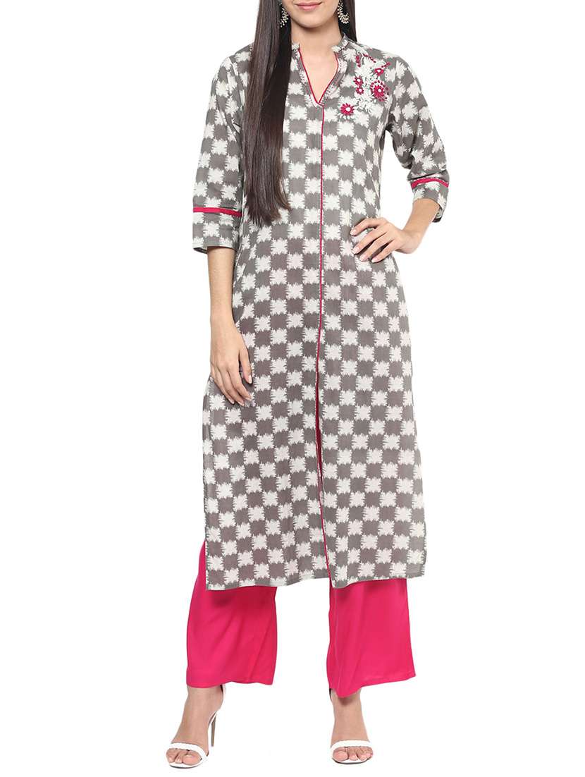 grey cotton printed kurta
