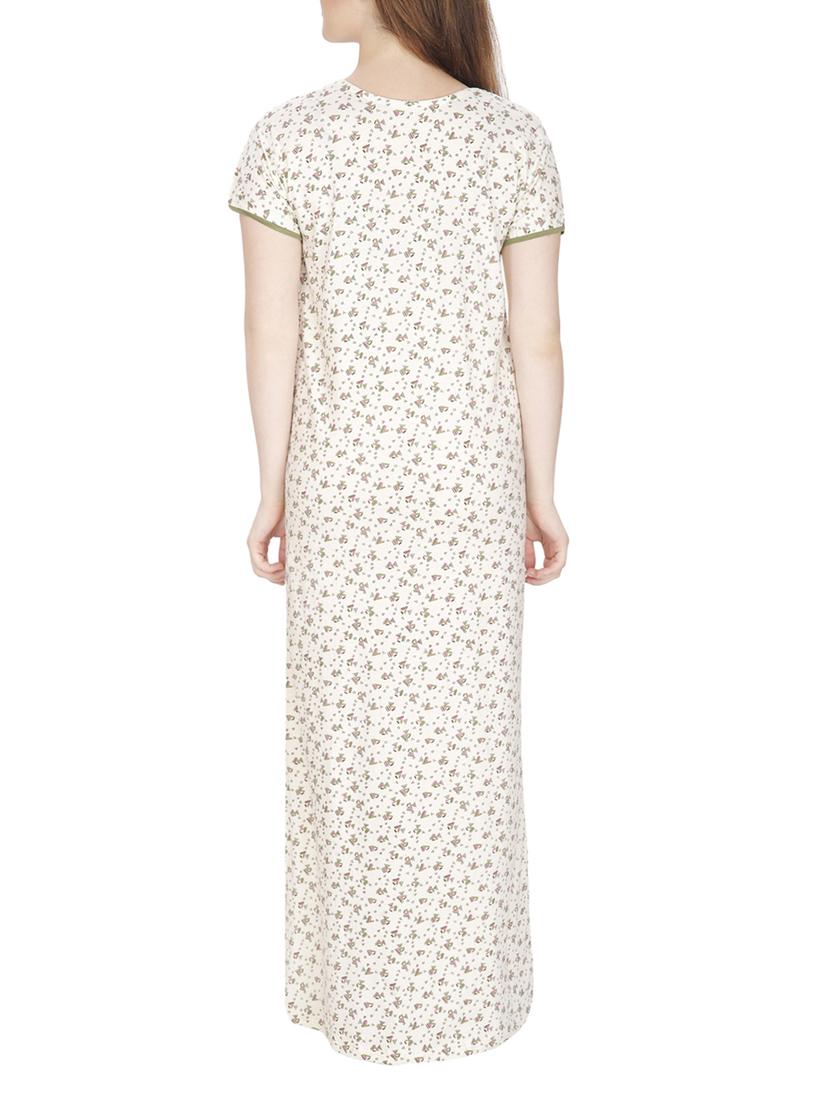 white printed cotton nighty - 11748350 - Standard Image - 2