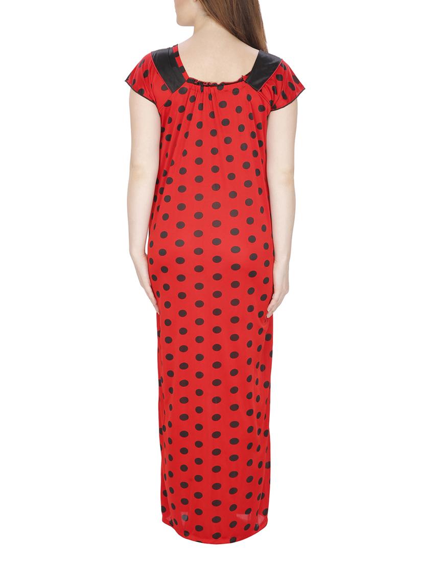 red polka dots printed satin nighty - 11748352 - Standard Image - 2