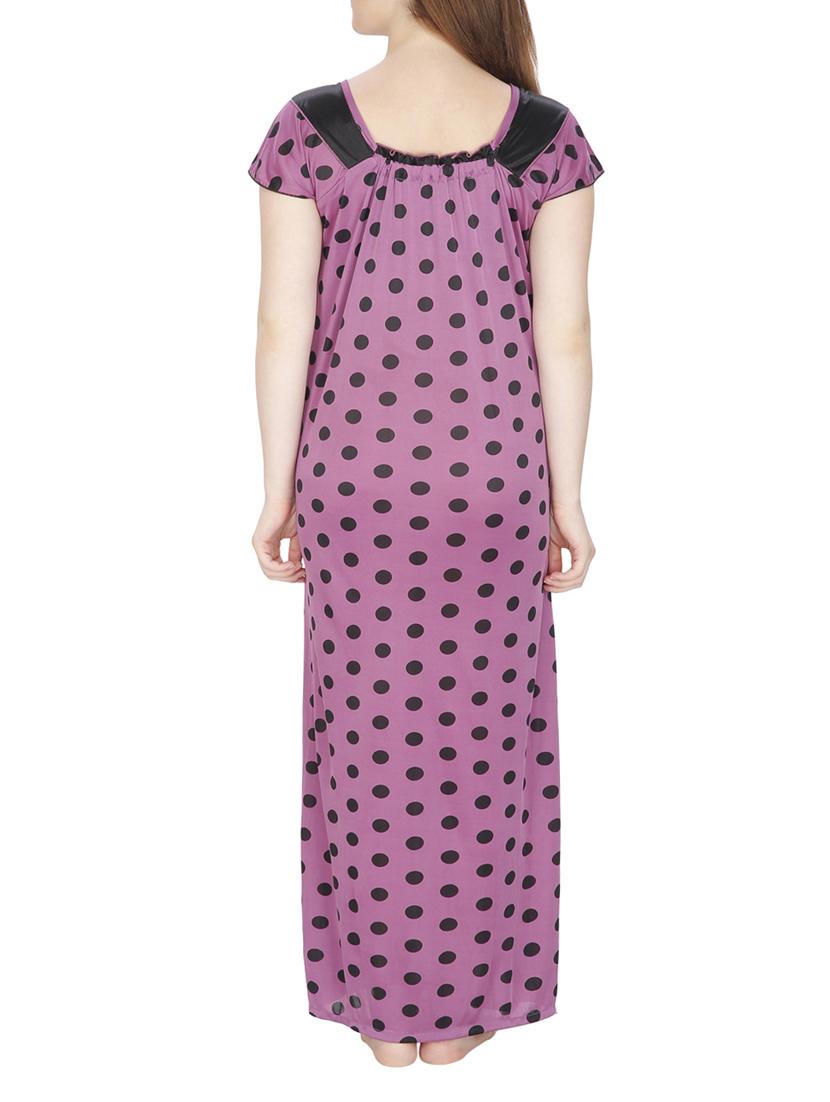 purple polka dots printed satin nighty - 11748353 - Standard Image - 2
