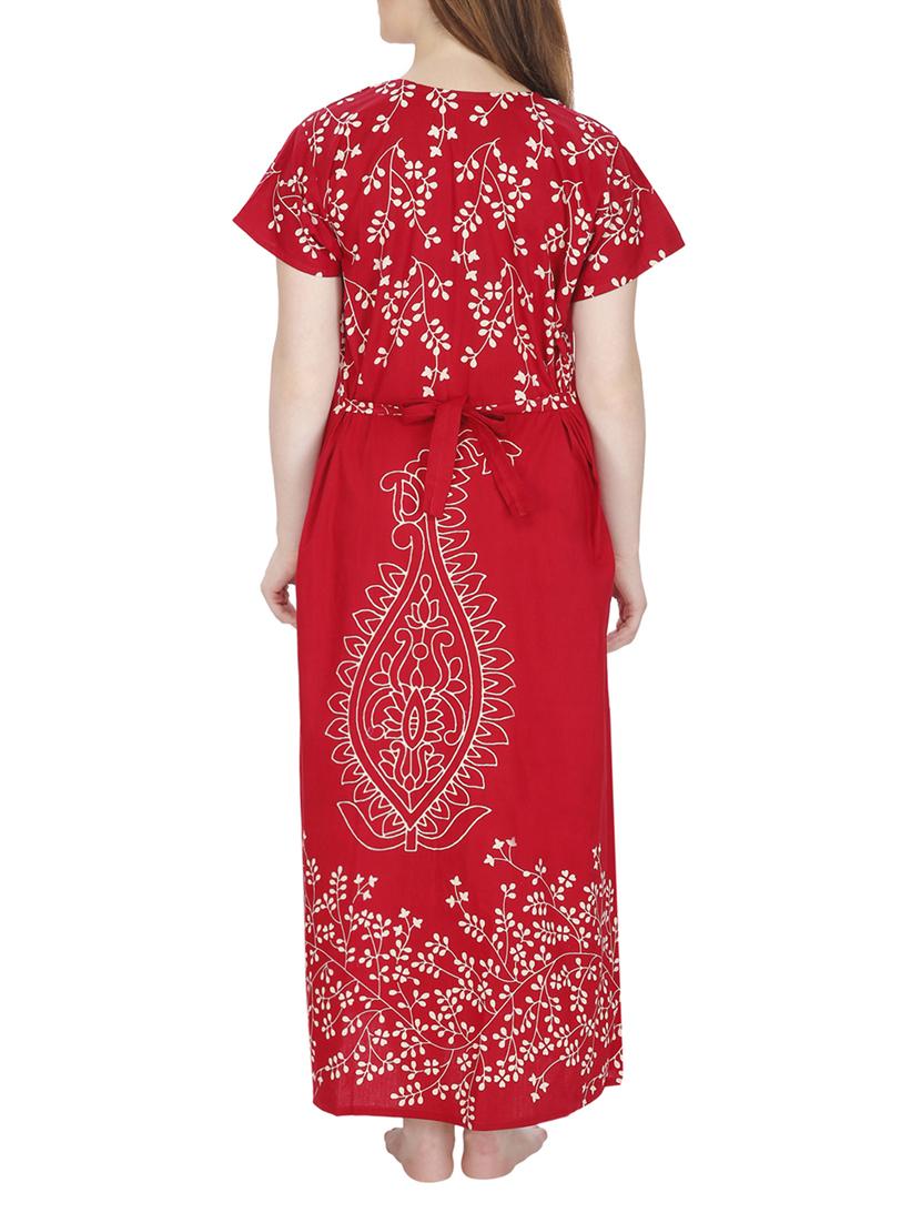 red printed cotton nighty - 11748354 - Standard Image - 2