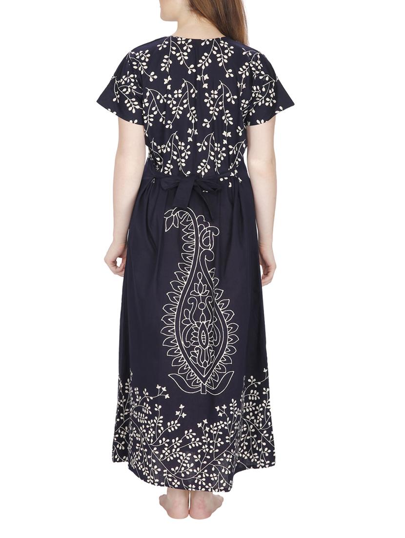 navy blue printed cotton nighty - 11748355 - Standard Image - 2