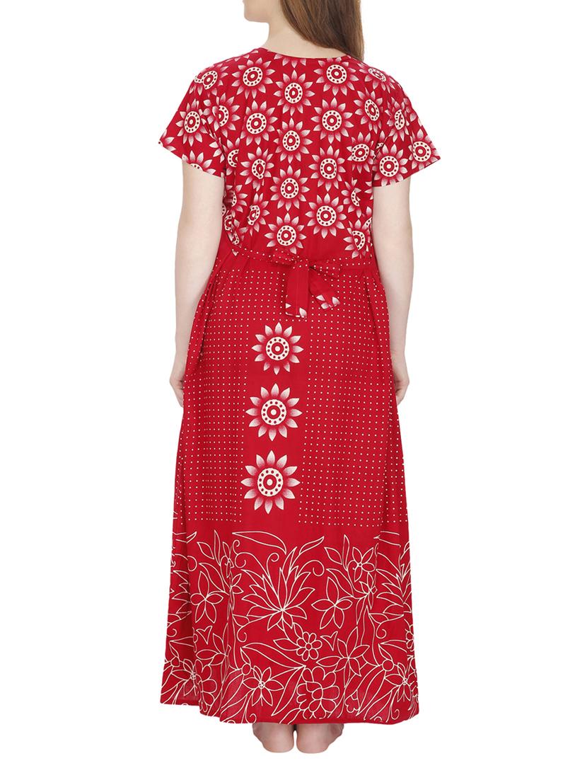 red printed cotton nighty - 11748356 - Standard Image - 2