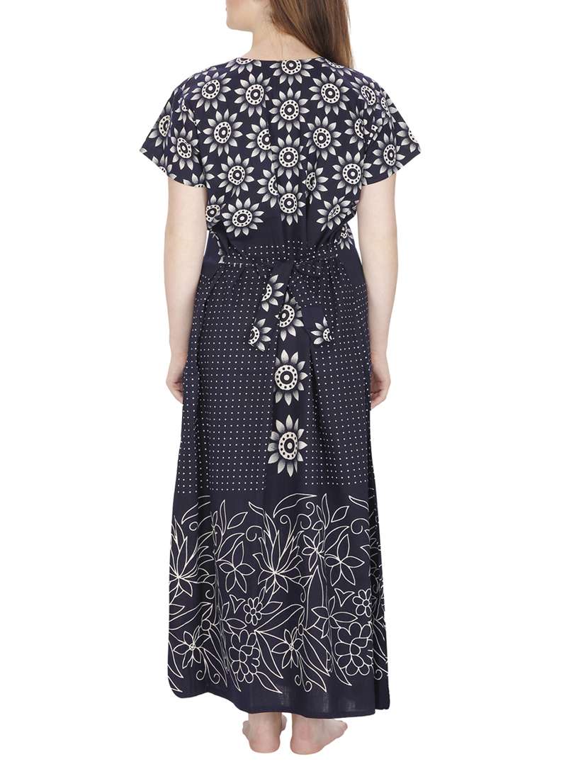 navy blue printed cotton nighty - 11748357 -  Standard Image - 2