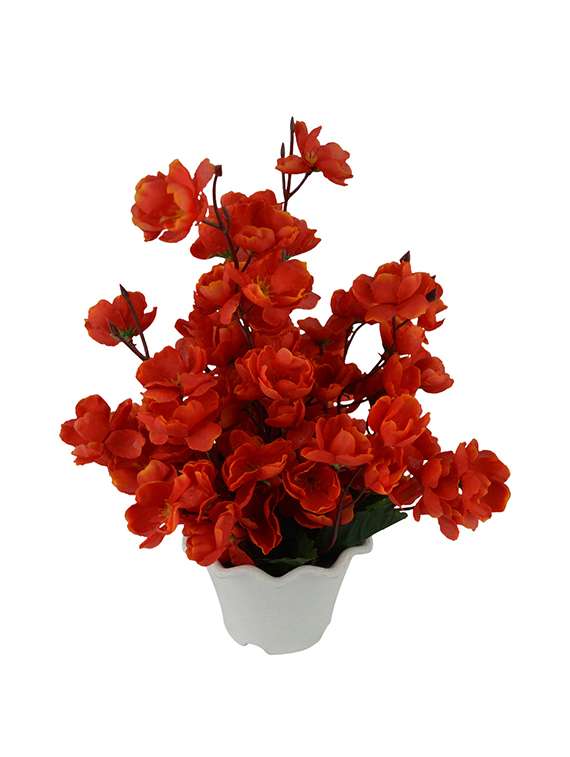 Thefancymart Artificial flowers Blossom arrangement (size 12 inchs/ 30 cms) with white Round pot-0151-871