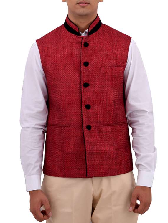 solid maroon cotton nehru jacket